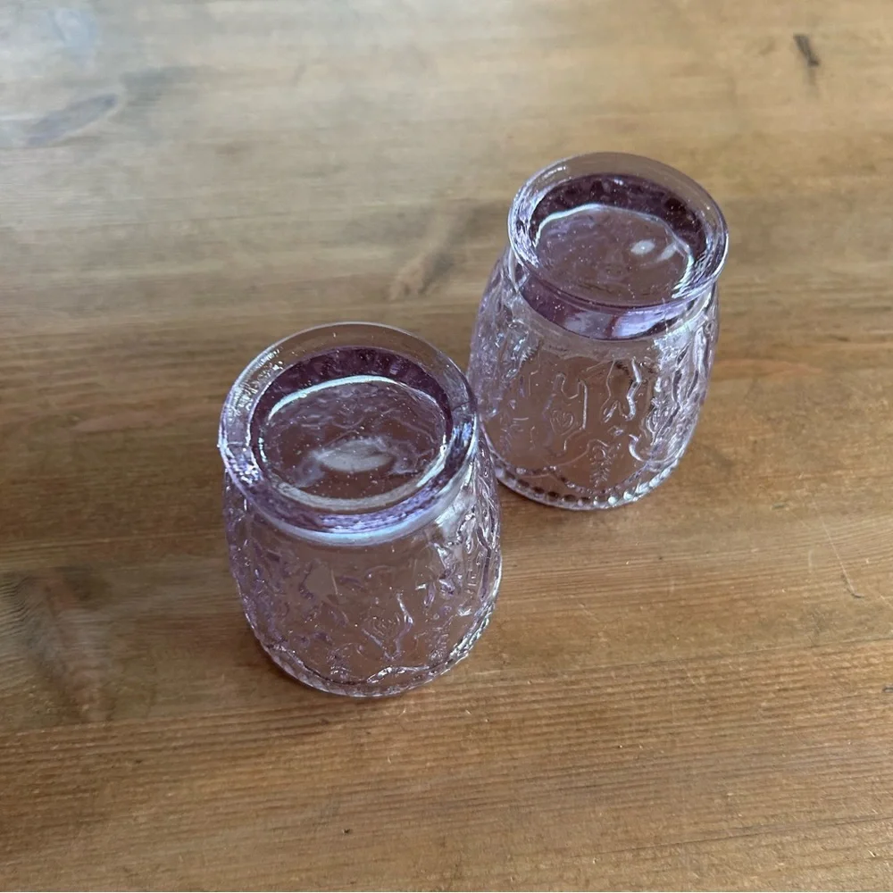 Set of 2 Embossed Lavender Glass Votive Holders, Romantic & Whimsical